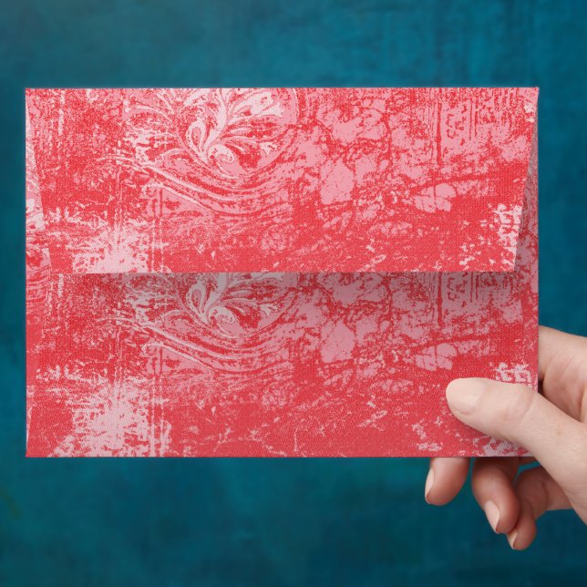 a painting of a red sky with trees envelope (Hand)