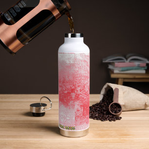 a painting of a red sky with trees water bottle