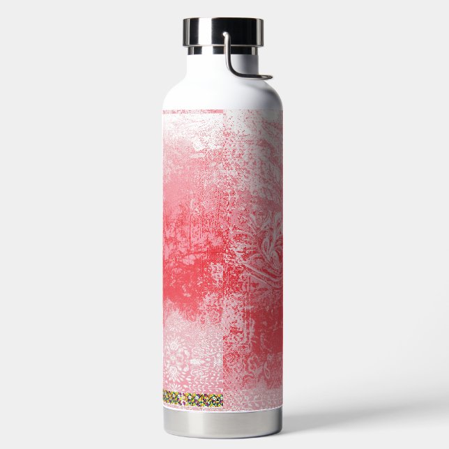 a painting of a red sky with trees water bottle (Left)