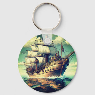 A Painting Of A Ship With The Sails Down-56350 Key Ring