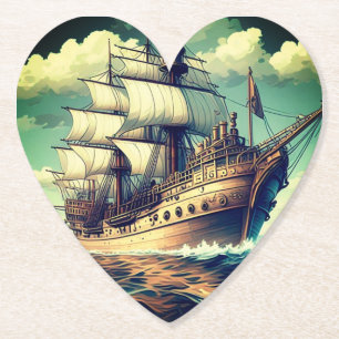A Painting Of A Ship With The Sails Down-56350 Paper Coaster
