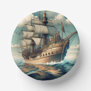 A Painting Of A Ship With The Sails Down-56350 Paper Plate