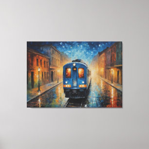 a painting of a train on a train track canvas print