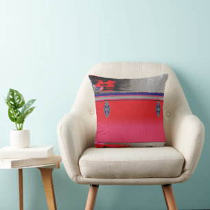 a painting of a woman in a pink dress cushion