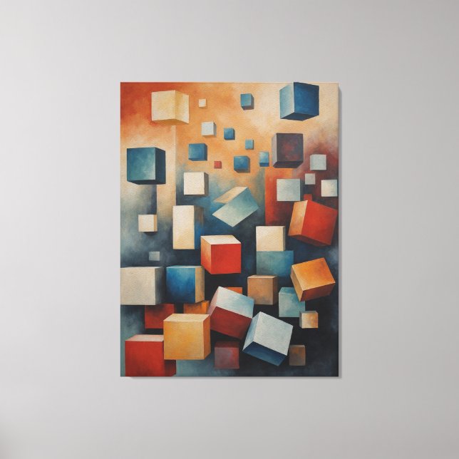 a painting of cubes floating in the air canvas print (Front)