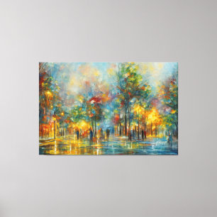 a painting of people walking in a park canvas print