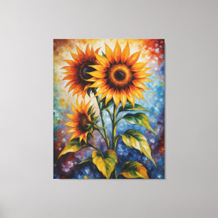 a painting of sunflowers on a colourful background canvas print