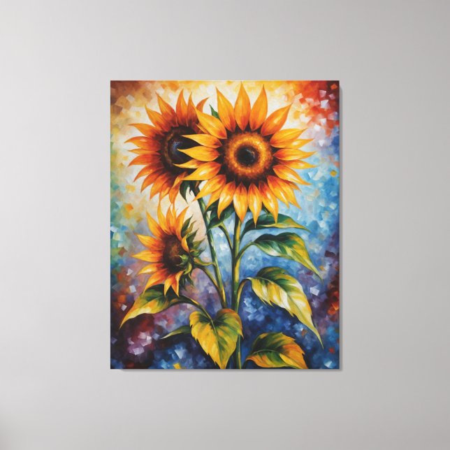 a painting of sunflowers on a colourful background canvas print (Front)