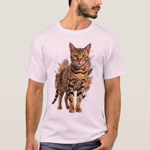 A painting with watchful eyes: A Bengal cat in a l T-Shirt