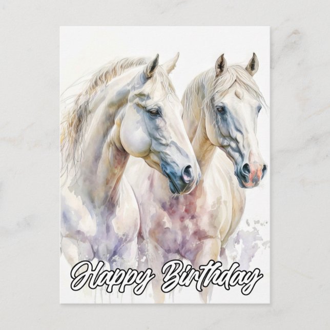 A Pair Of Beautiful Horses Illustration Postcard (Front)
