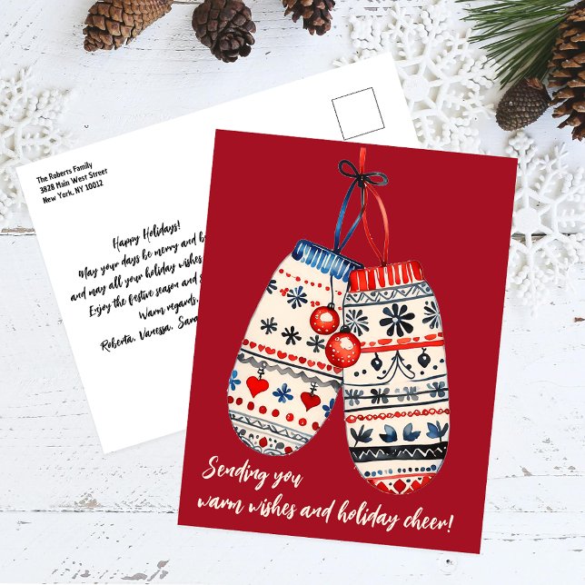 A Pair of Cosy Knitted Mittens Christmas Holiday Postcard (Creator Uploaded)