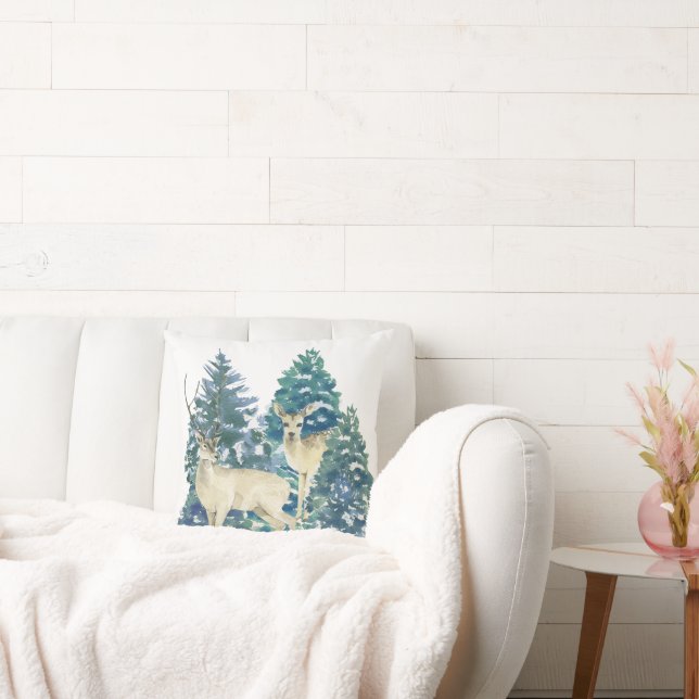 A Pair Of Deer In The Winter Forest Cushion (Couch)
