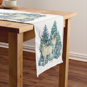A Pair Of Deer In The Winter Forest Short Table Runner