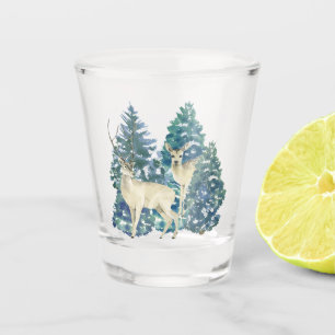 A Pair Of Deer In The Winter Forest Shot Glass