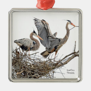 A pair of Great Blue Herons Metal Tree Decoration