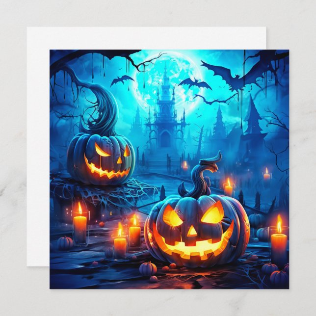 A Pair Of Misbehaving Pumpkins Happy Halloween Card (Front/Back)