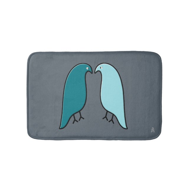 A Pair of Modern Lovebirds - Aqua, Teal, Dark Grey Bath Mat (Front)