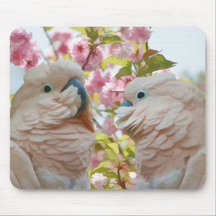 A Pair of Parrots and Crab Apple Blossoms Mousepad