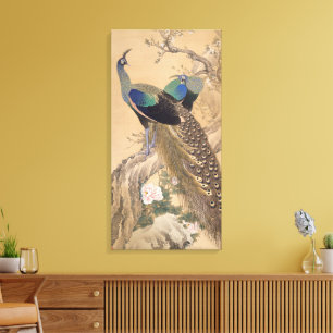 A Pair of Peacocks in Spring by Imao Keinen Canvas Print