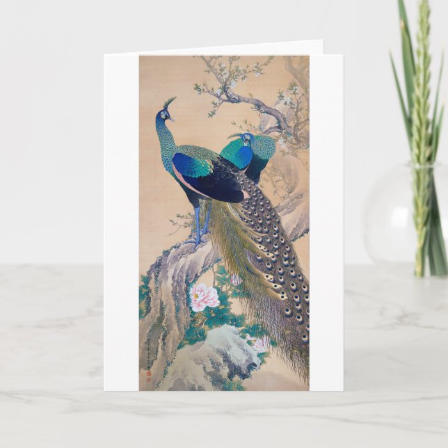 A Pair of Peacocks in Spring, Imao Keinen Card (Front)
