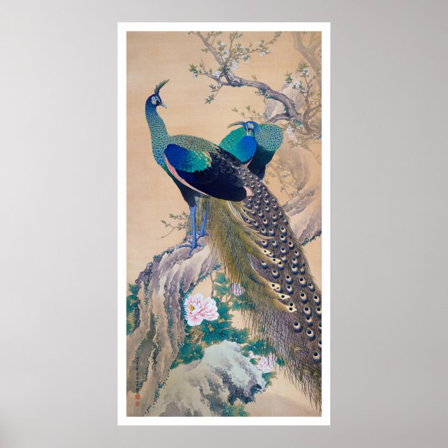 A Pair of Peacocks in Spring, Imao Keinen Poster (Front)