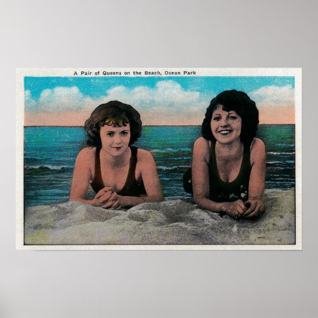 A Pair of Queens on the Beach, Ocean Park Poster (Front)