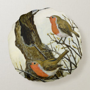 A Pair of Robins Round Cushion