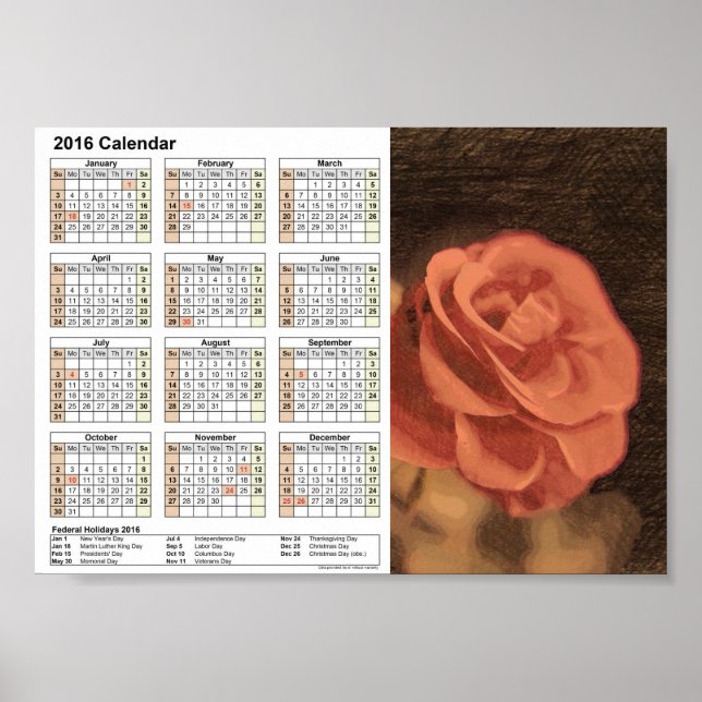 A pair of roses in sketch3 DINA5 2016 calendar Poster (Front)