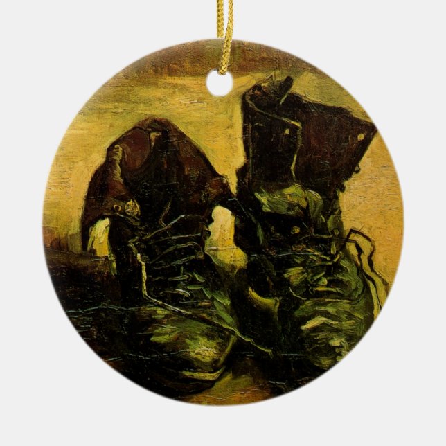 A Pair of Shoes by Vincent van Gogh Ceramic Tree Decoration (Front)