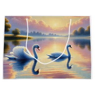 A pair of swans gliding on a serene lake large gift bag