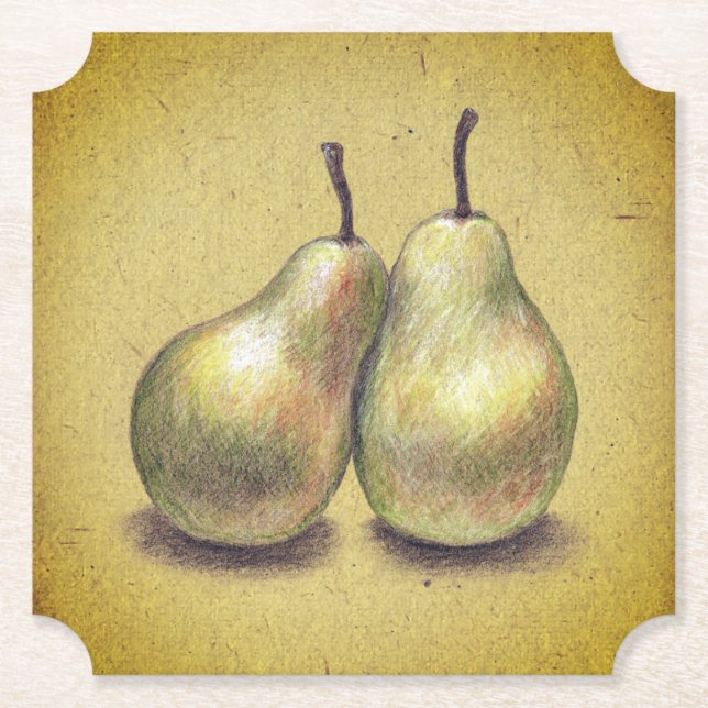 A Pair of the Perfect Pears Paper Coasters (Front)
