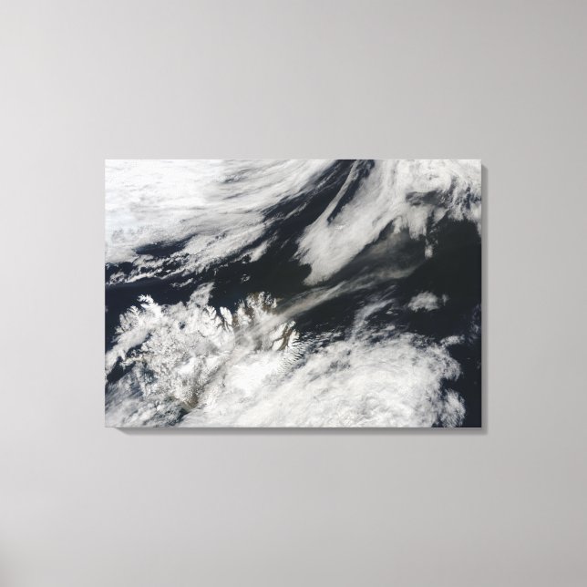 A pale grey ash plume blows from the summit canvas print (Front)