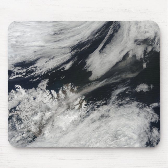 A pale grey ash plume blows from the summit mouse pad (Front)