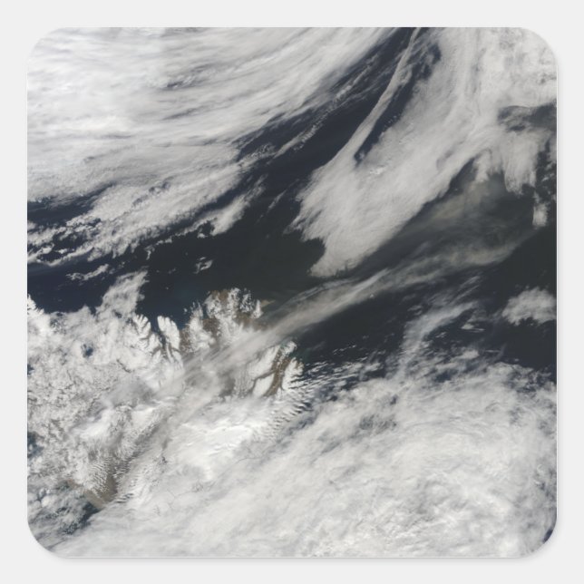 A pale grey ash plume blows from the summit square sticker (Front)