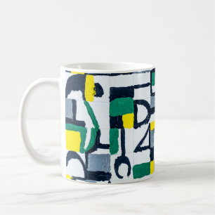 A Palette Knife Painting; Abstract Grid Painting; Coffee Mug