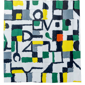 A Palette Knife Painting; Abstract Grid Painting;  Shower Curtain