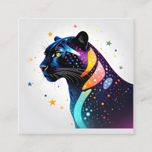 A panther with spots that turn into glowing stars square business card