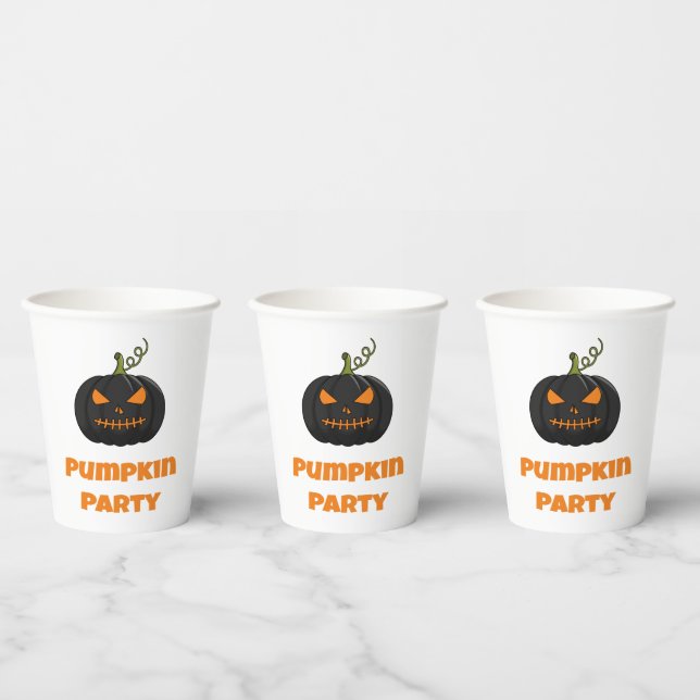 A Paper Cup With A Pumpkin And Pumpkin Party Text (Multi)
