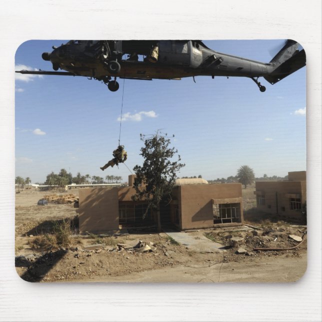 A pararescueman rappels from an HH-60 2 Mouse Pad (Front)