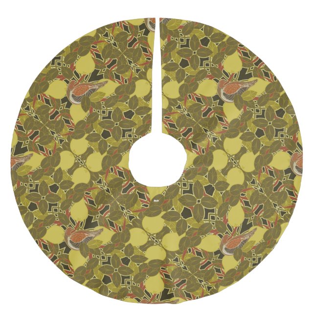 A Partridge In a Pear Tree Christmas Brushed Polyester Tree Skirt (Front)