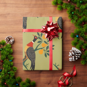 A Partridge In A Pear Tree Cut-Out Stencil Retro 2 Wrapping Paper