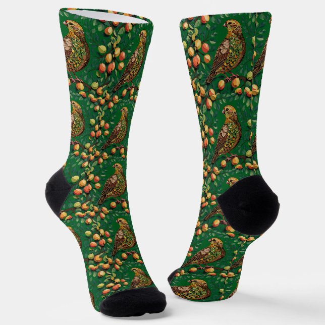 A Partridge In A Pear Tree Cut-Out Stencil-Style Socks (Angled)