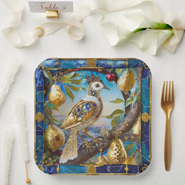 A Partridge in a Pear Tree Paper Plate (Wedding)