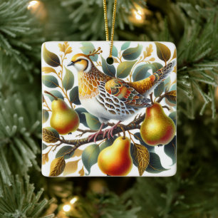 A Partridge in a Pear Tree Personalised Christmas Ceramic Ornament