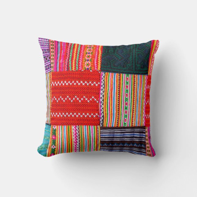 a Patchwork quilt in multicolor asian style Cushion (Front)
