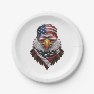 A patriotic bald eagle paper plate
