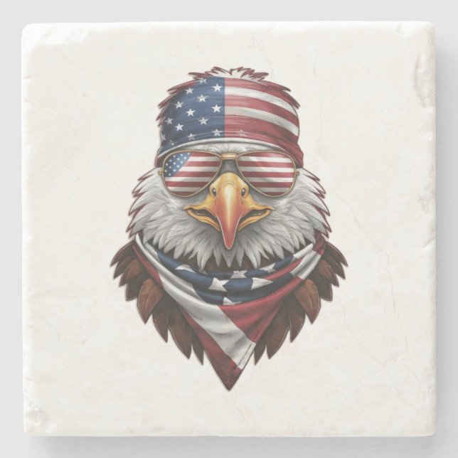 A patriotic bald eagle stone coaster (Front)