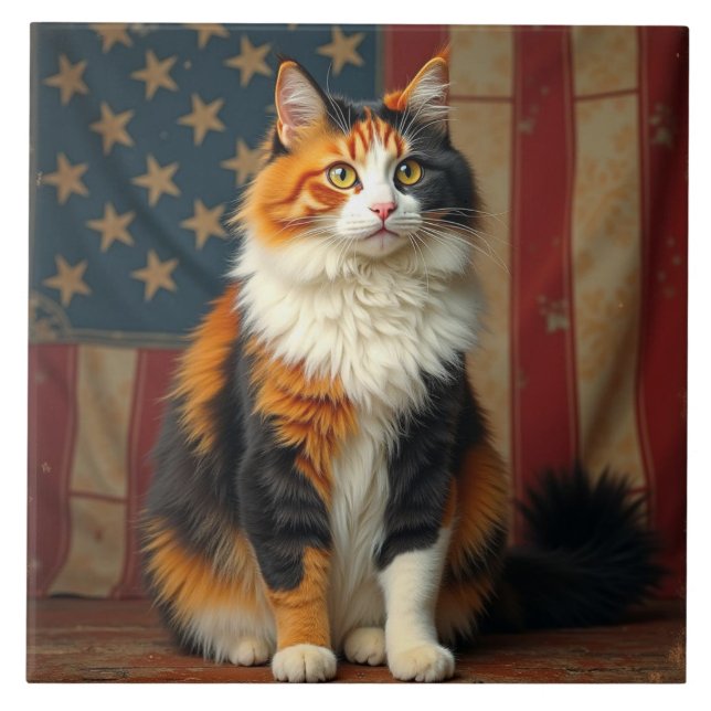 A patriotic cat tile (Front)