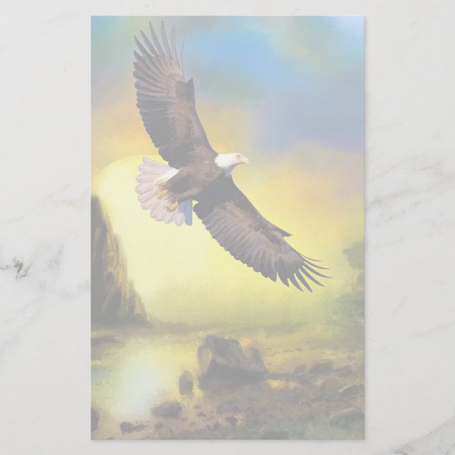 A Patriotic Design with Bald Eagle Flying High Stationery (Front)