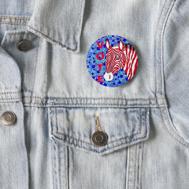 A Patriotic Zebra Red White And Blue Stripes Vote 6 Cm Round Badge (In Situ)